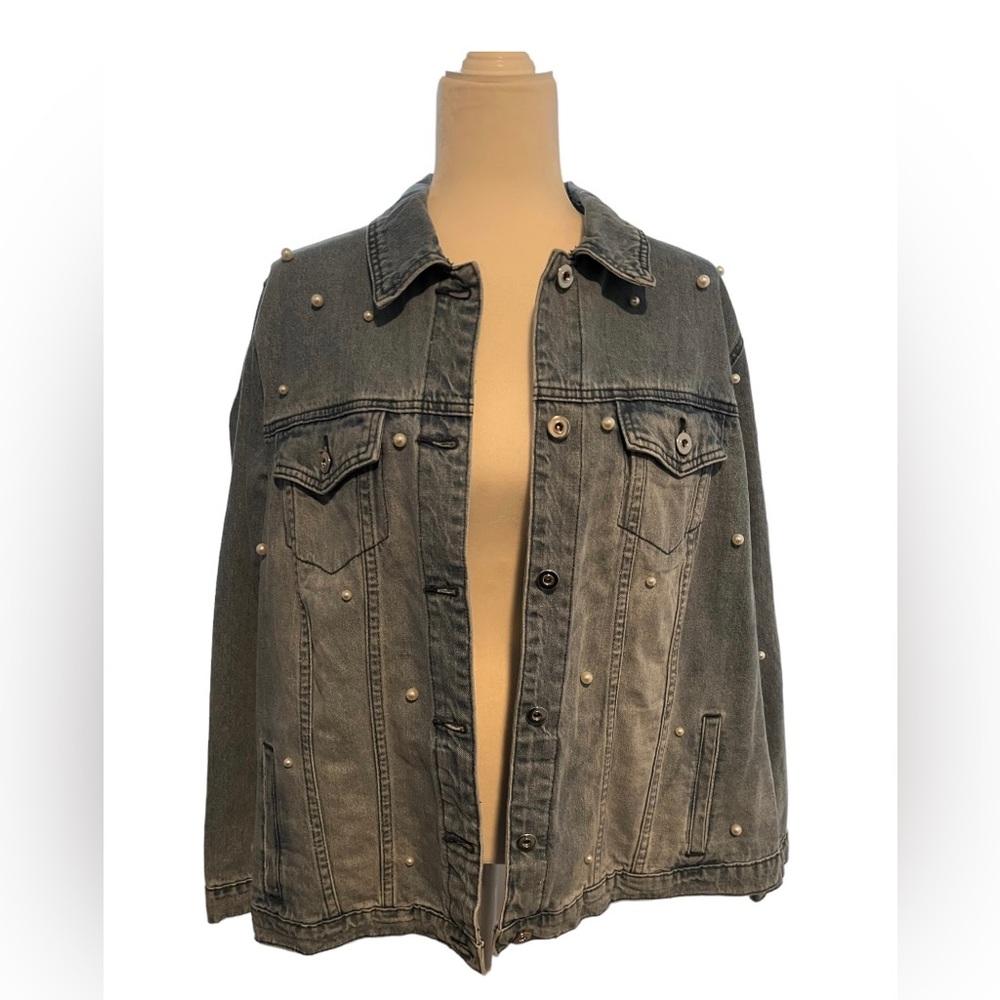 NWT JustFab Denim Jacket with Pearls. Size 2X